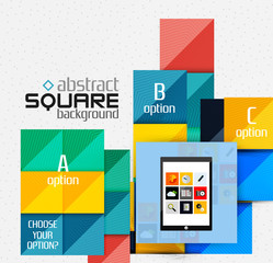Fototapeta na wymiar Geometric square shapes and infographic option elements with tablet