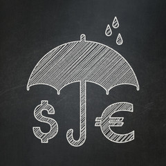 Security concept: Money And Umbrella on chalkboard background