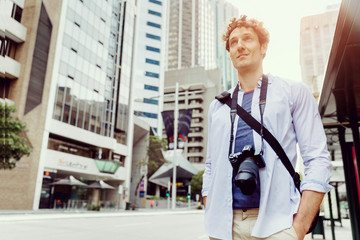 Fototapeta premium Male tourist in city