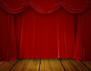 Fototapeta premium Red curtain pulling back