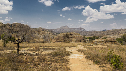 Naklejka premium Sand path in rock Isalo National Park, Madagascar landmark