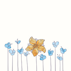 Vector watercolor flower border. Hand draw floral illustration