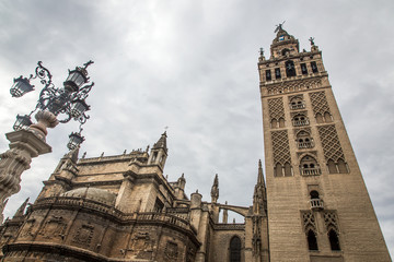 Fototapeta na wymiar Famous cathedral and Giralda in Seville in Spain