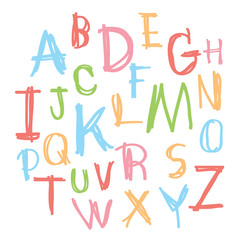 Black colorful alphabet uppercase letters.Hand drawn written wit