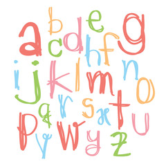 Black colorful alphabet lowercase letters.Hand drawn written wit