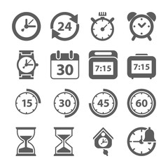 Time and Clock icons on white background. Vector illustration