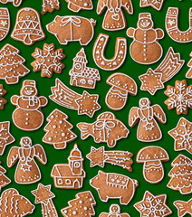 Seamless background with Christmas gingerbread cookies