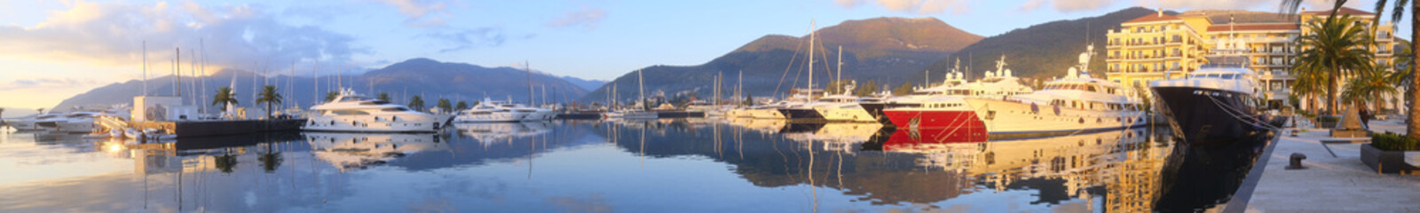 Fototapeta premium Panorama with the image of a Tivat harbour