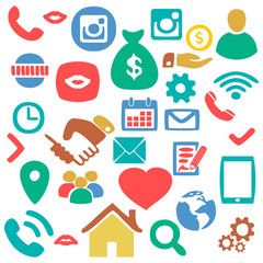 Colorful Hand drawn finance, Network icon set vector illustration