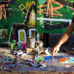 Artist's painting process