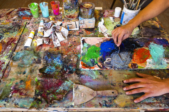 Artist's painting process
