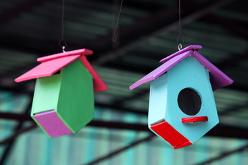 colorful wooden bird house