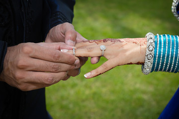 groom putting ring on