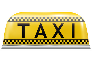 Taxi sign for car. Yellow light