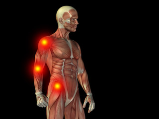 Fototapeta premium Conceptual human body anatomy pain on black