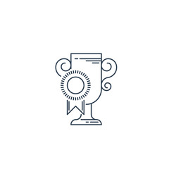 Award cup with a ribbon badge. Distinction mark.