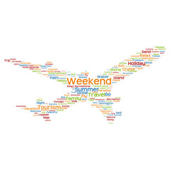 Naklejka premium Conceptual colorful plane silhouette travel tourism text word cloud
