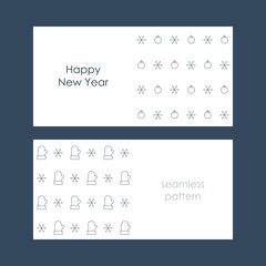 Elegant Christmas and New Year seamless patterns and cards