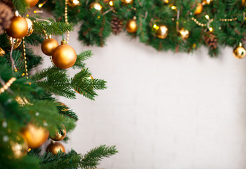 Naklejka na ściany i meble Christmas tree and Christmas decorations. Copy space