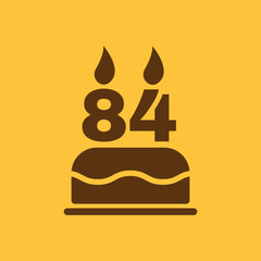 The birthday cake with candles in the form of number 84 icon. Birthday symbol. Flat