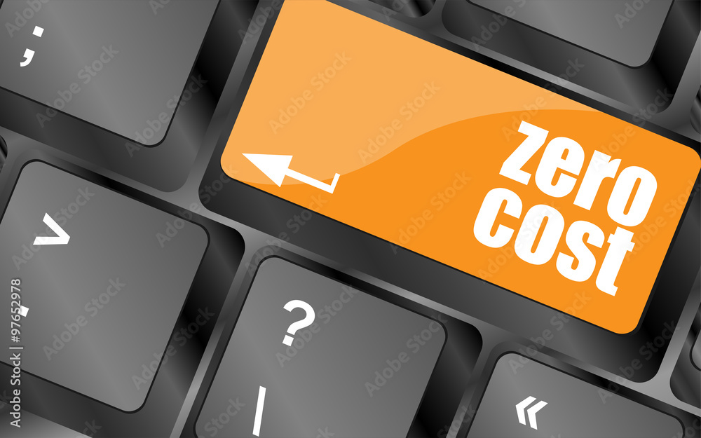 Poster zero cost button on computer keyboard key, vector illustration