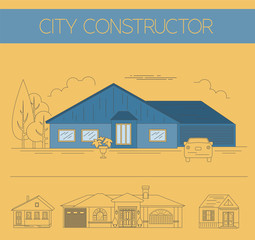 Building exteriors graphic template. Outline and color version s