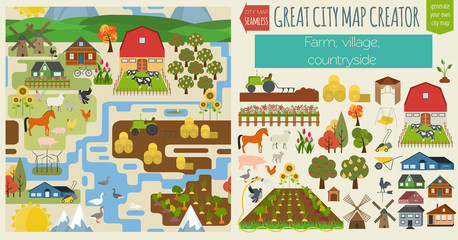 Obraz premium Great city map creator.Seamless pattern map. Village, farm, coun