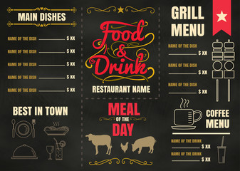 Brochure or poster Restaurant  food menu with Chalkboard Backgro - 97653990