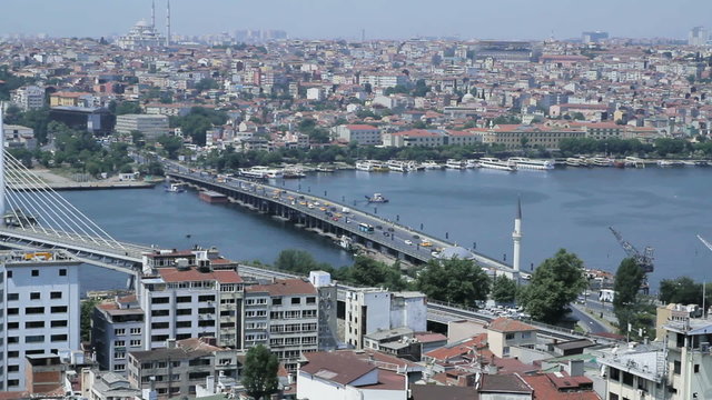 View of the famous Galata Bridge and the historical center of Istanbul, Turkey