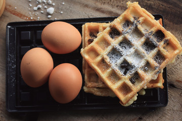 tasty waffle with cooking