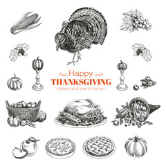 Vector hand drawn Thanksgiving set.