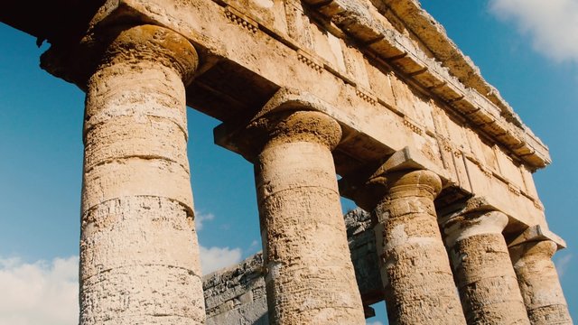 Tilt shot of Segesta Greek temple in Sicily. Italy
