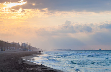 Dramatic landscape, sea coast at sunset