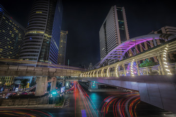 Sathorn Bridge at night ,city scape bangkok thailand