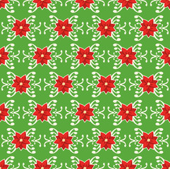 Seamless Christmas Pattern with Poinsettia Ornament Isolated on 