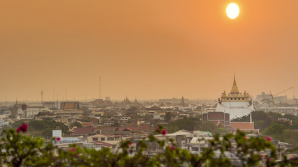 Sunset at the temple of Thailand ,cityscape background