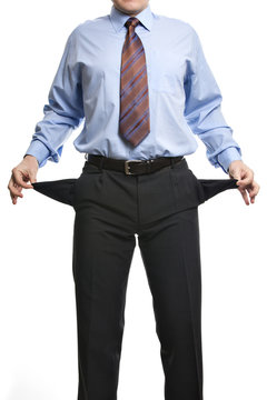 Businessman showing empty pockets