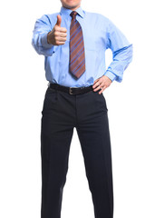 Successful businessman showing  thumb up