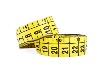Yellow measuring tape isolated on white background