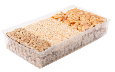 honey bars with peanut on white background