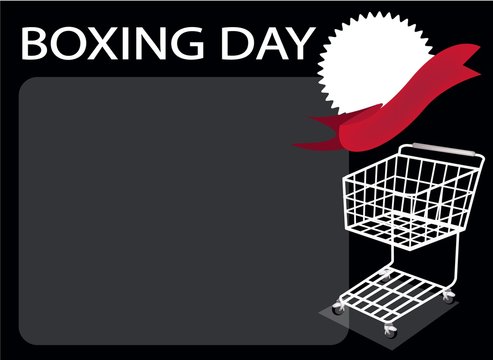 Shopping Cart and Blank Banner on Boxing Day Background