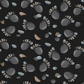 Seamless pattern with footprints and pebble. Pattern for paper or fabric. Vector, EPS 10
