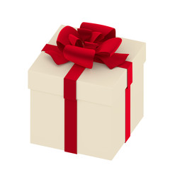 gift: white box with red ribbon on the white background