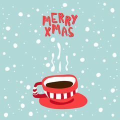 XMas card. Illustration of a cup with hot chocolate.