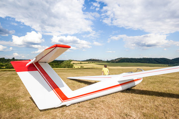 Naklejka premium waiting at the airport with the glider pilot
