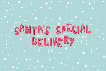 Fototapeta na wymiar Santa's Special Delivery on a light blue background with snowflakes
