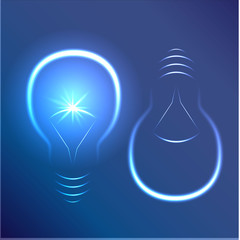 Glowing bulb silhouette on blue background. Freezelight style.