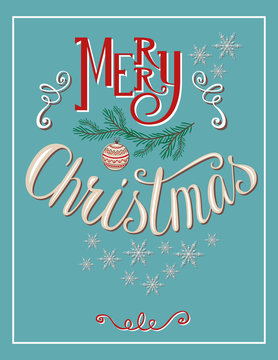 Christmas card with blue background and Christmas ornament. Vector