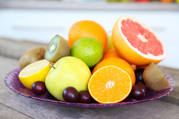 Fresh fruits on table, close up