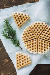 Homemade waffles on the white napkin